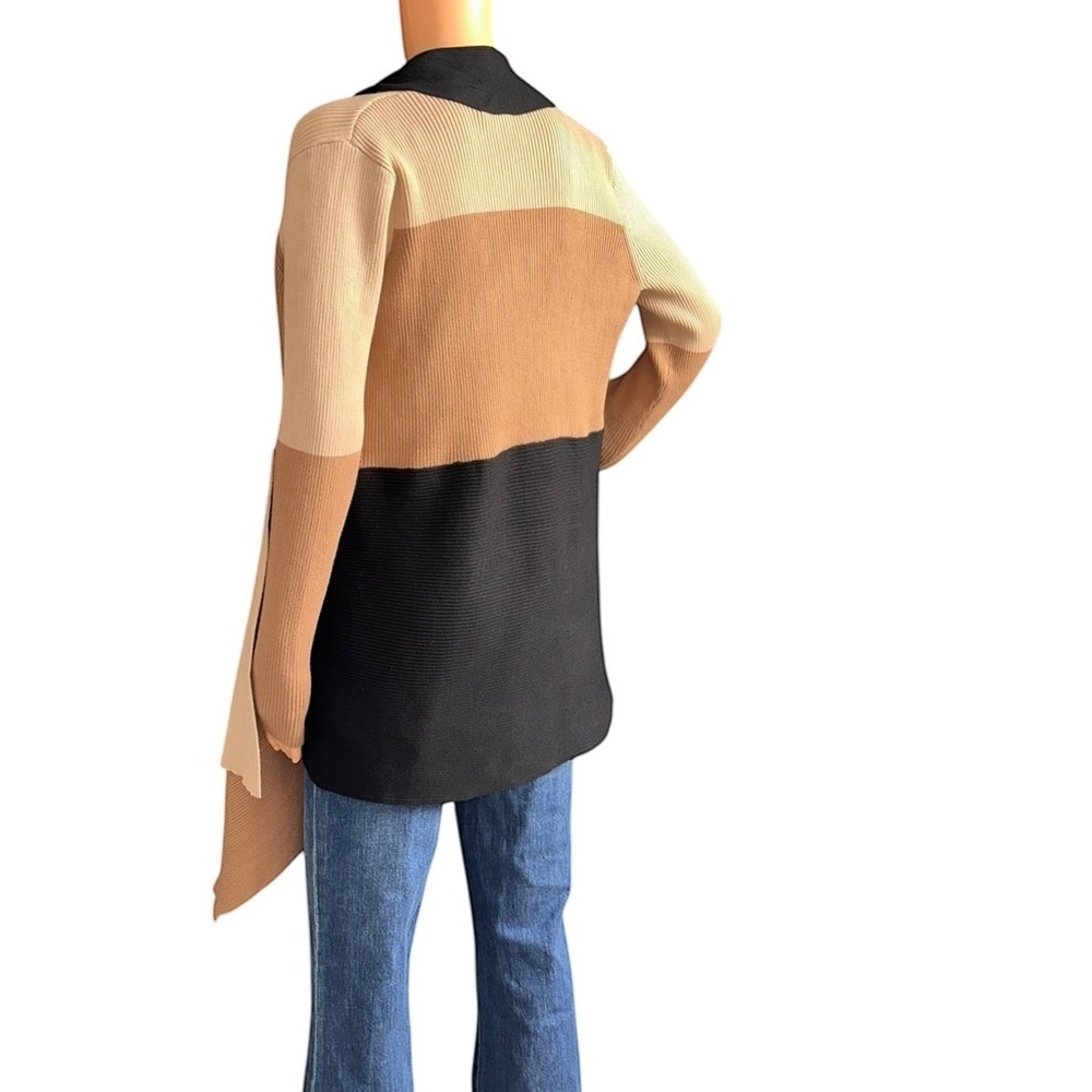 Magaschoni Women’s Color Block Asymmetrical Open Knit Cardigan ~ Size L ~ NWT - Picture 6 of 9